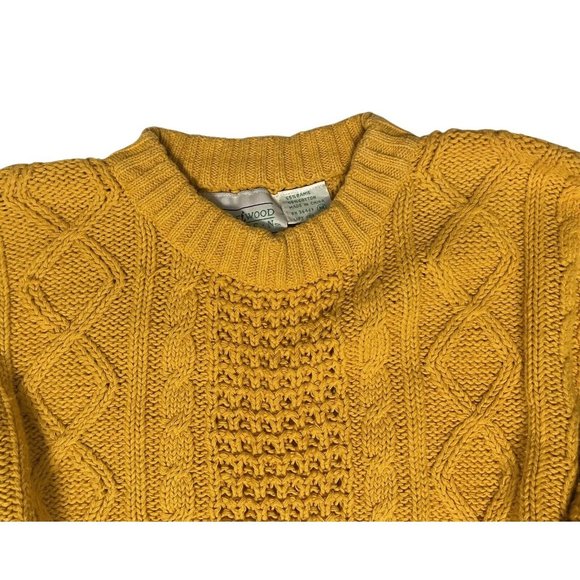 Vintage Sweater Womens Littlewood & Green Size medium Mustard Yellow Cable Knit - Picture 2 of 7
